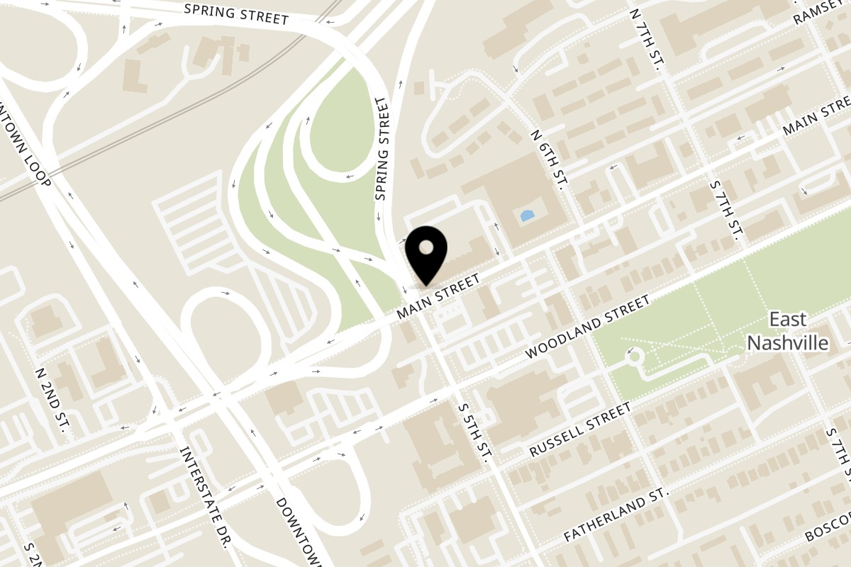 Map showing the location of Noir Kitchen & Cocktails on 501 Main St in Nashville